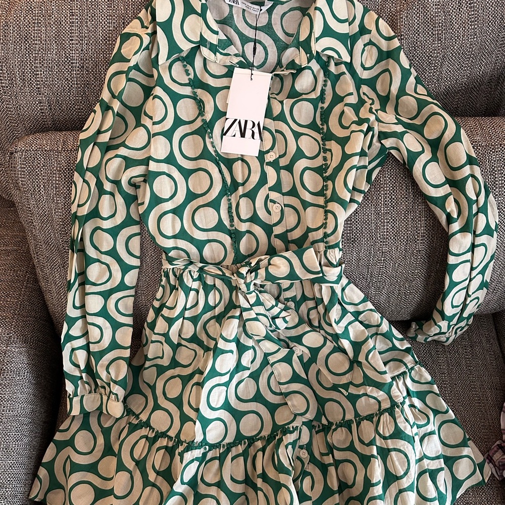 Zara Green Patterned Dress